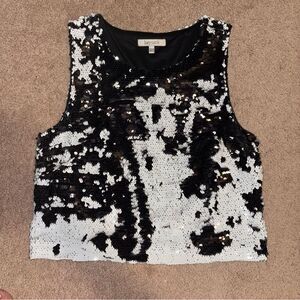 LUCY PARIS Black & White Reversible Sequin Crop Top M